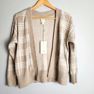 Joie Womens Tan Houndstooth/Glen Plaid Open Front Cardigan Sweater-Size S (NWT)